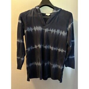 J Jill Fit Tie Dye Hoodie Pullover Shirt Women Size Large Top Pockets Blue